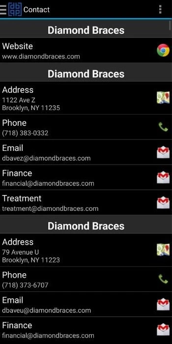Página de comunicación de la aplicación Diamond Braces