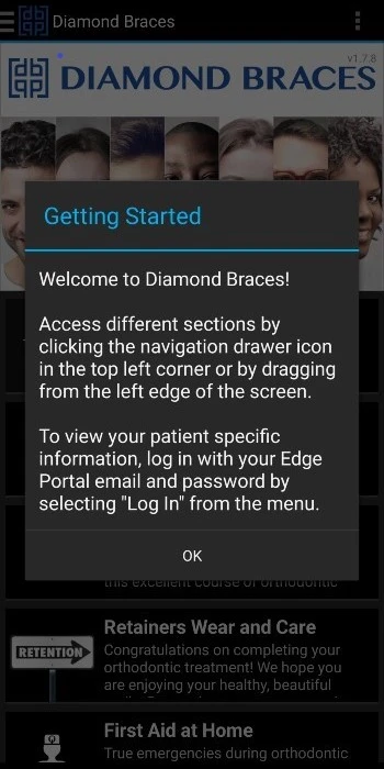 Instrucciones para empezar de la aplicación Diamond Braces
