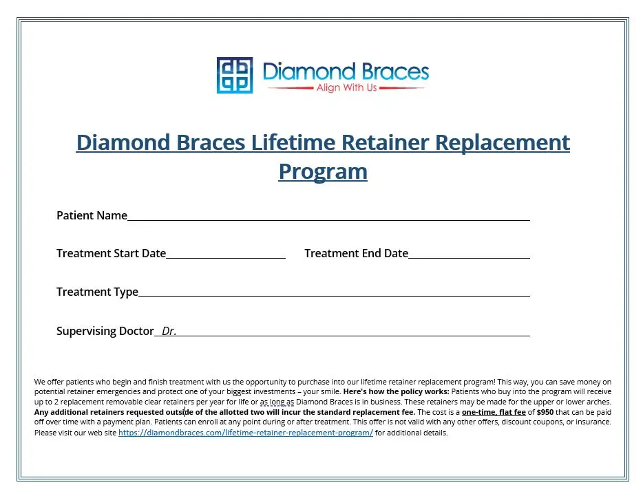 Certificado de retenedor de por vida de Diamond Braces