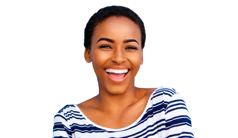 woman with short hair which smile